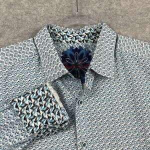 Robert Graham Blue Purple M Flip Cuff Spande Cotton Striped Button Shirt Paisley